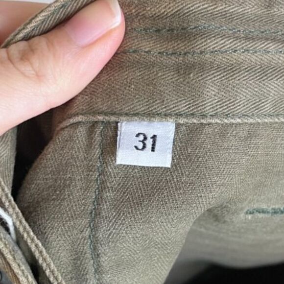 Shockoe Atelier Herringbone Trench Trouser in Olive Green Size 31 *WELL LOVED* - Picture 6 of 6